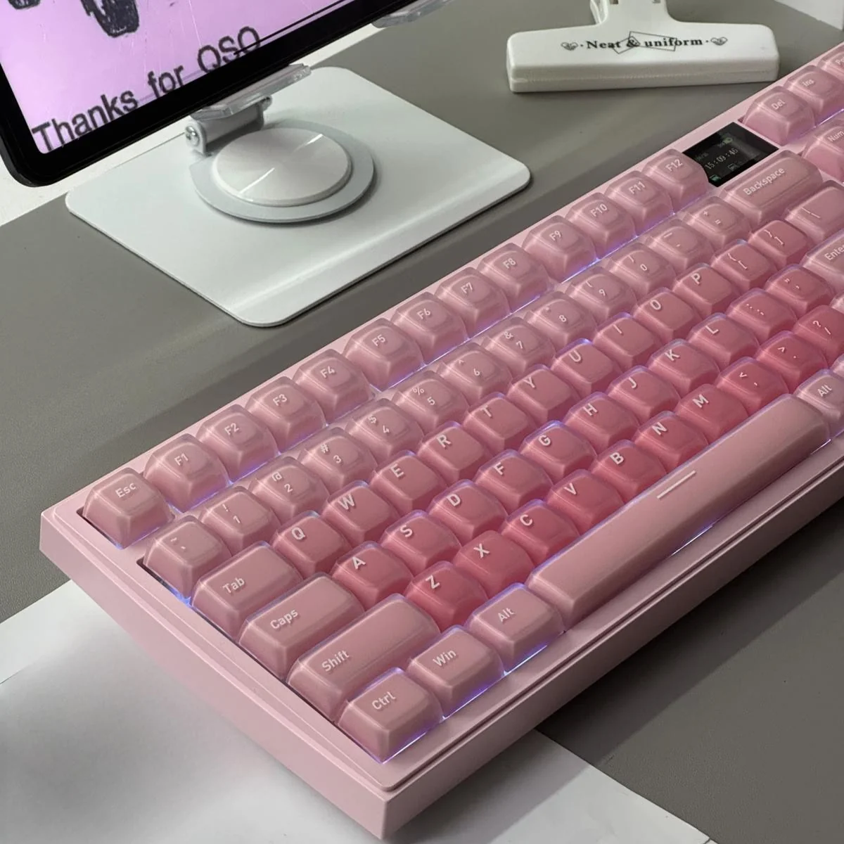 Close-up of the premium Cream Pastel Keycap Set, showcasing its soft jelly-like appearance and delicate creamy finish from a unique angle.