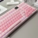 A beautiful Cream Pastel Keycap Set displayed from multiple angles, showcasing the delicate jelly-like appearance and soft-focus aesthetic.