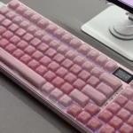 Elegant overhead view of the Cream Pastel Keycap Set, highlighting its soft pastel, jelly-like appearance and creamy aesthetic.