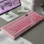 Experience the premium Cream Pastel Keycap Set from a new angle, highlighting its soft, jelly-like appearance pastel hues and delicate.