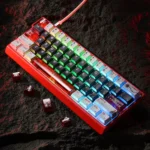 Crimson Typhoon Cherry Keycap Set, featuring a nuclear glow PBT design and high-tech transparent side legends, perfect for a unique aesthetic.
