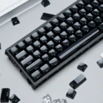 Multiple views of the Celestial Crystal Jelly Starry Keycap Set, showcasing its deep black, crystal-clear, jelly-like finish, cosmic starlight.