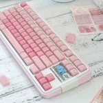A vibrant collection of CSA Jelly Pudding keycaps, showcasing their ergonomic CSA profile and playful translucent colors from various angles.