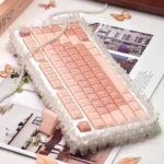 Liquid Foundation CSA keycaps from various angles. Showcases cosmetic dessert themes, soft pastels, and ergonomic spherical design.