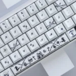 Dead Covenant PBT Keycap Set: Ethereal pearlescent PBT and 'Covenant of the Dead' design showcased from multiple angles. A dark, mysterious aesthetic.