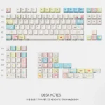 Desk Notes Keycaps set showcasing a nostalgic PBT dye-sublimated academic aesthetic, with vintage stationery and handwritten elements.
