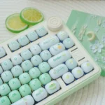 Sweet Nostalgia Dessert Keycap Set: glossy PC gradient keys. Product gallery highlights the lush green, jelly-like finish and rounded, dessert-inspired.