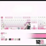 Whimsical Elaina PBT backlit keycaps set displayed from various angles, revealing intricate anime character art and vibrant magical light transmission.