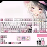 Whimsical Elaina Keycap Set PBT backlit set showcasing intricate anime characters with a magical, vibrant glow.
