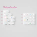 Playful MOA-profile Fairy Garden keycap set, a whimsical variant with pastel storybook illustrations evoking pure childhood wonder.
