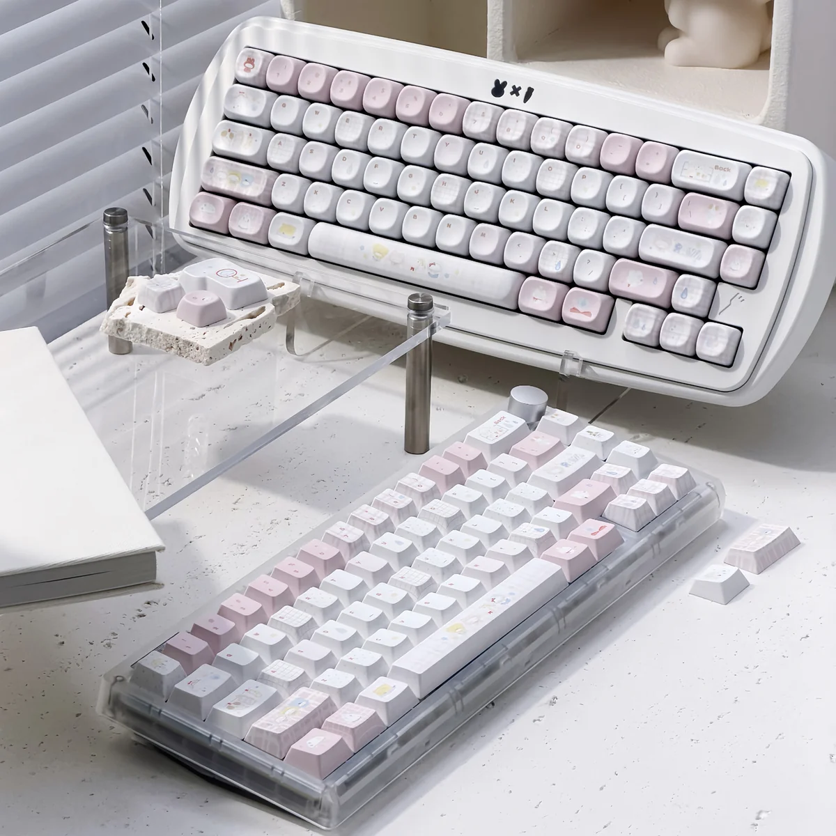 A full set of whimsical Fairy Garden keycaps, featuring charming pastel storybook illustrations that evoke childhood wonder. Unique and playful.