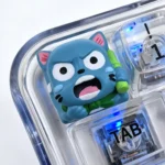 A vibrant, handcrafted 3D resin Fairy Tail Happy keycap, showing the joyful blue cat soaring, perfect for adding a playful touch to mechanical keyboard.
