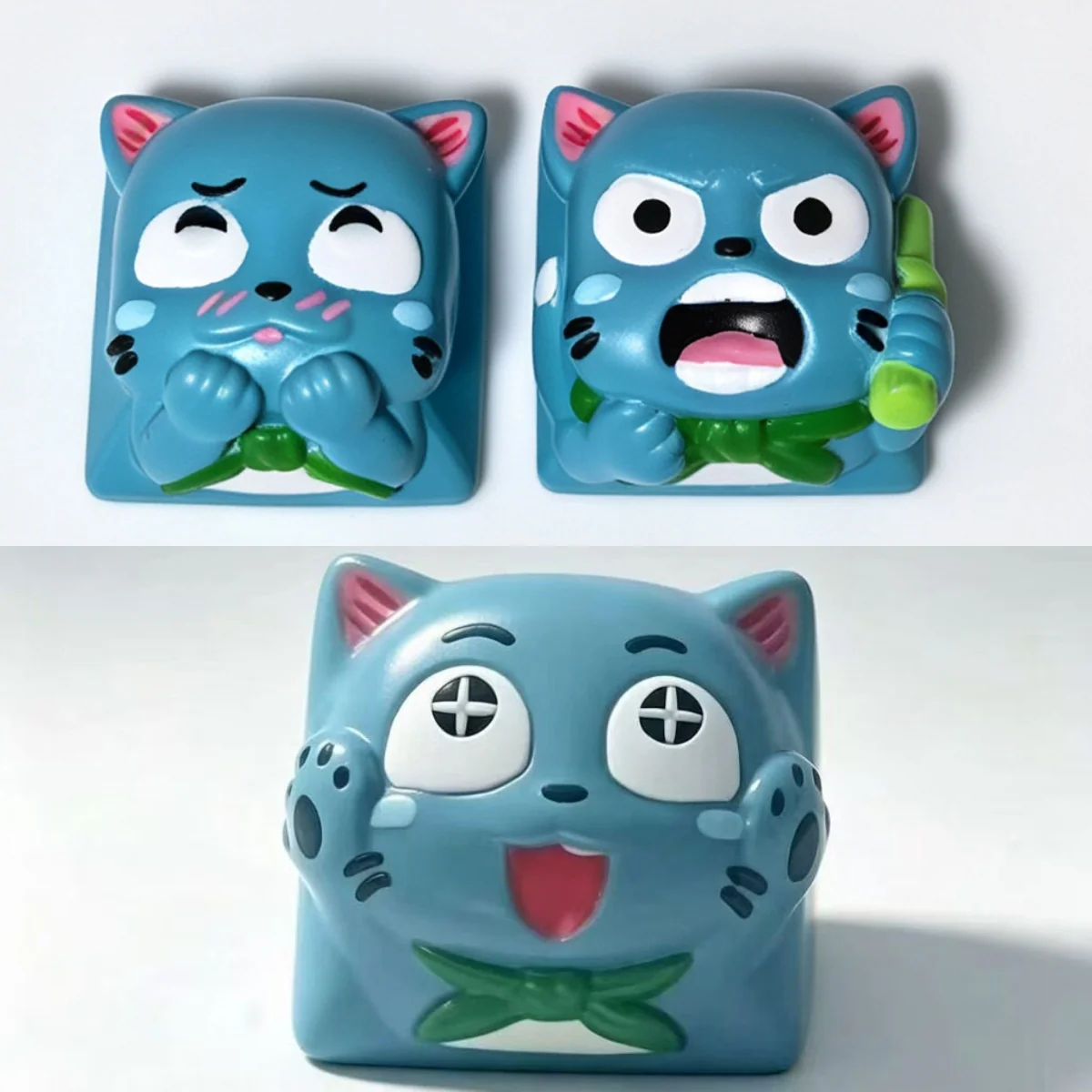 Vibrant handcrafted resin keycap featuring Fairy Tail's Happy, bringing playful joy to your mechanical keyboard setup.