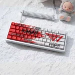 A gallery of Faker T1 Esports PBT Keycap Set photos, highlighting the sleek side-engraved legends and T1 branding from multiple perspectives, ideal for fans.