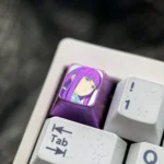 Premium Fern titanium artisan keycap, vibrant character art on polished titanium, shown from multiple angles, capturing its magical.