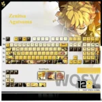 Dynamic Zenitsu Agatsuma PBT backlit keycap showcases iconic Demon Slayer art with electrifying lightning, a premium collector's piece.
