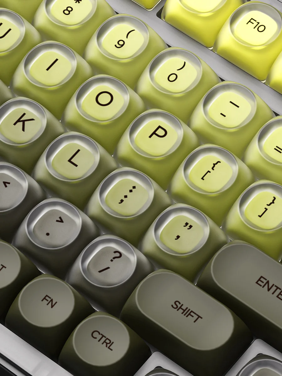 Detailed view of the Enchanting Forest Keycap Set, showcasing its serene nature patterns, tranquil greens, and earthy tones for an immersive mechanical keyboard.
