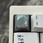Main image of a Frieren Hand-Carved Titanium Artisan Keycap, showcasing Frieren's silhouette and intricate details on matte titanium.