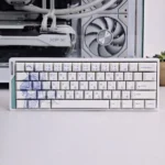 Exclusive Scribble Art Furina PBT Dye-Sub Keycap Set, presented from multiple angles, highlighting its elegant Genshin Impact blue chaotic line.
