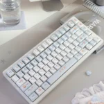 A playful close-up of the translucent gift bear keycap set in Cherry profile, highlighting its adorable luminous charm from a fresh angle.