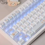 Captivating translucent PC gift bear keycaps, featuring their adorable Cherry profile and luminous charm from multiple playful angles.