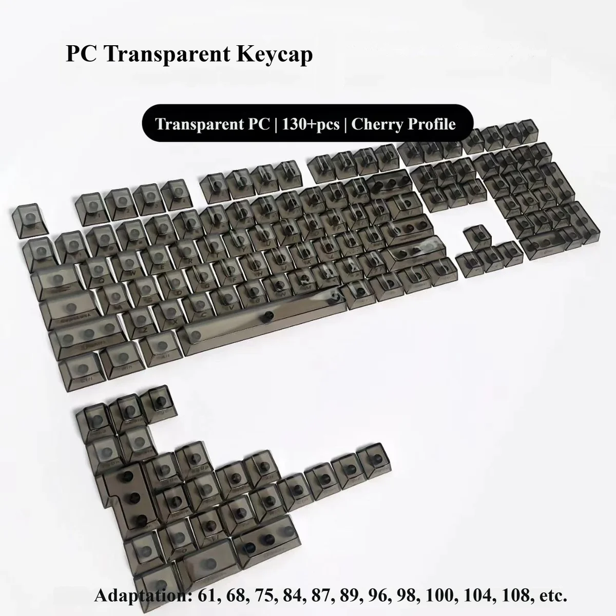 Glacier Crystal Side-Printed Keycaps from various angles, highlighting luminous transparency and minimalist legends, perfect for vibrant RGB lightning.