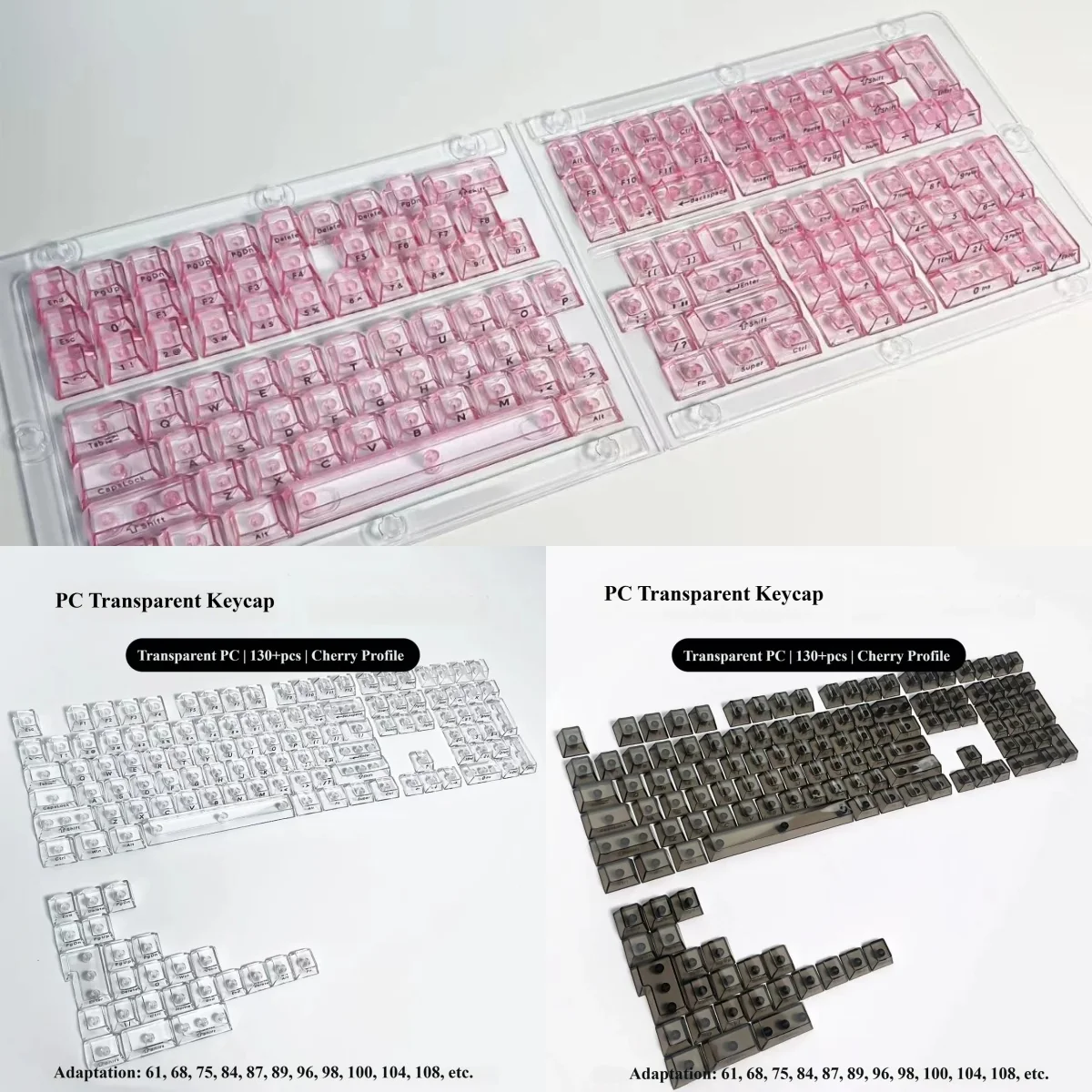 Glacier Crystal Side-Printed Keycaps set, showcasing their luminous transparency and minimalist side legends, perfect for vibrant RGB lightning.