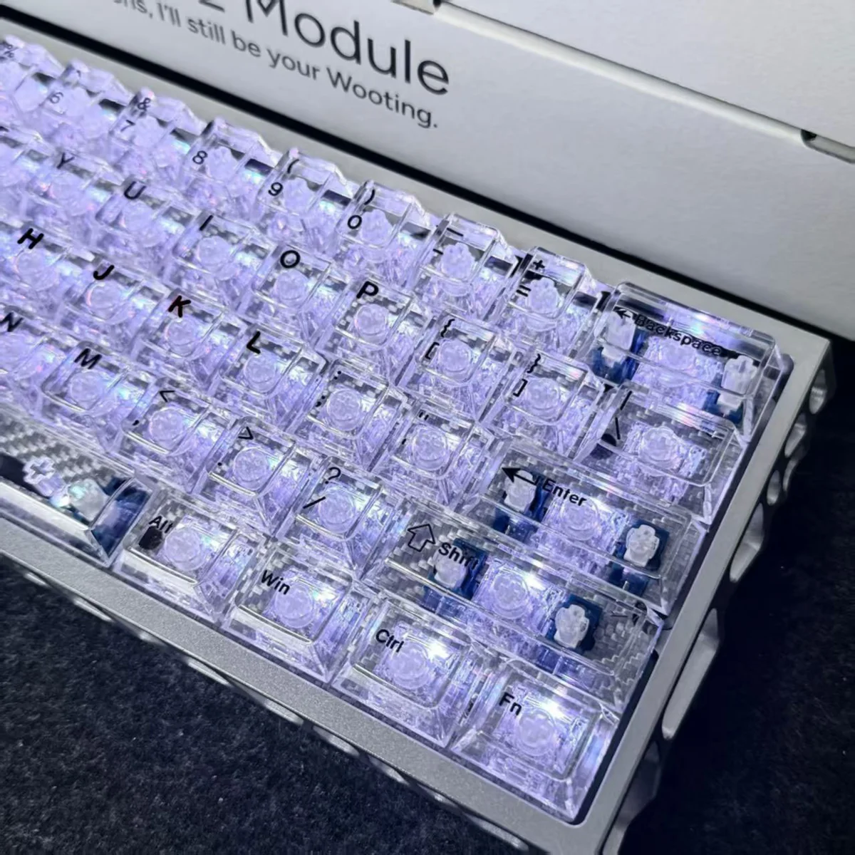 Glacier Crystal Top-Printed Keycaps PC Set showcased from multiple angles, highlighting the elegant transparent design and pristine crystal finish.