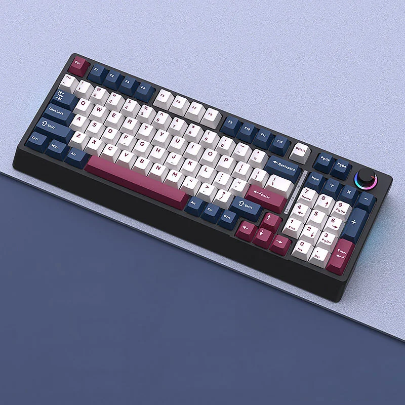 H98 Blue Rose Mecha mechanical keyboard showcasing its versatile tri-mode, hot-swappable, and vibrant RGB features from multiple futuristic angles.