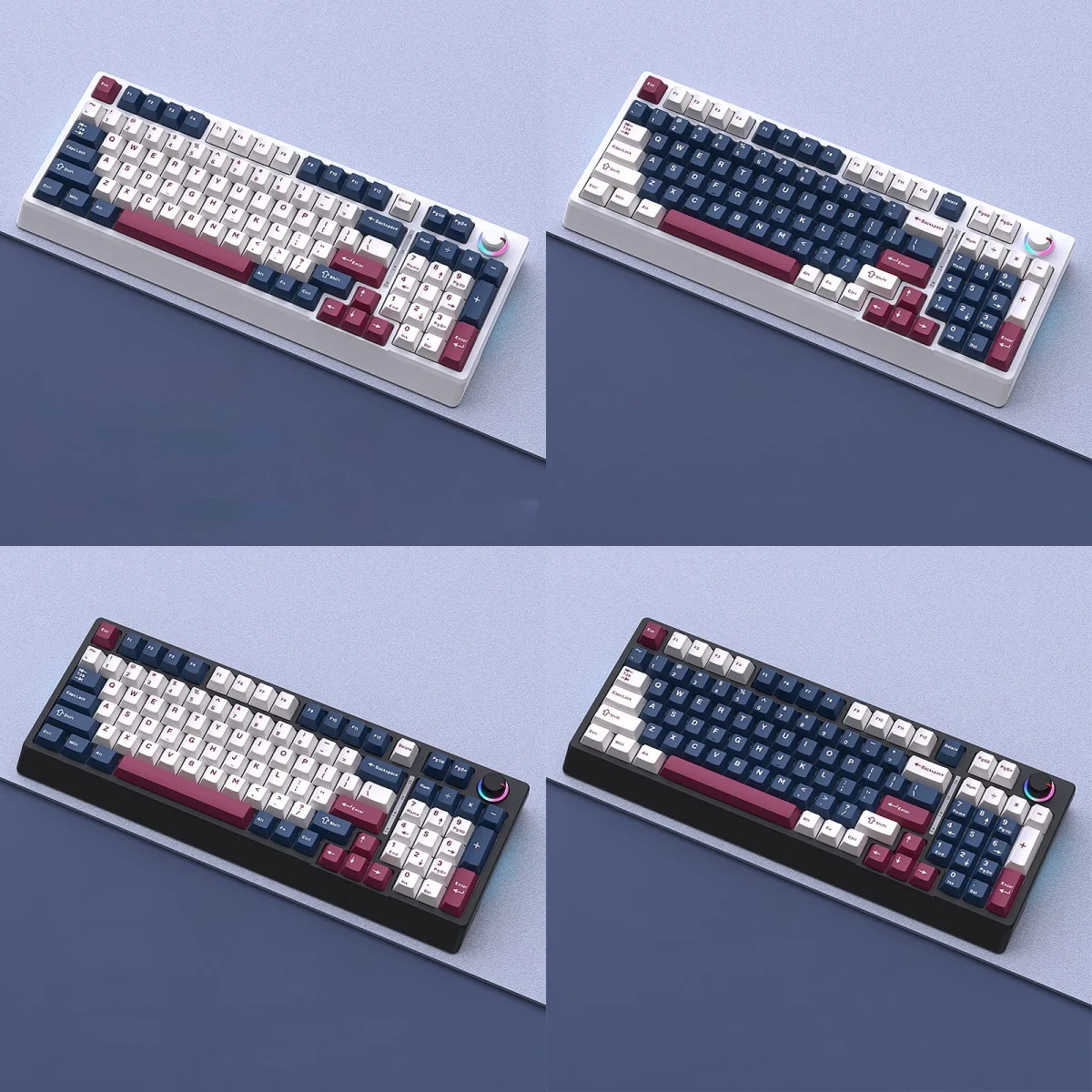 H98 Blue Rose Mecha Tri-Mode Hot-Swappable RGB Mechanical Keyboard. Features futuristic mecha design, vibrant RGB, and elegant blue rose accents.
