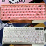 Playful Hello Kitty MDA Jelly Keycaps in soft pink and white, showcasing the cute and semi-translucent design for a charming keyboard.