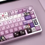 Captivating product gallery of Hitachi Mako translucent PBT keycaps, featuring vibrant anime character art from multiple angles.