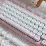 Explore multiple angles of these adorable pink Ice Cream Shop Keycaps, featuring whimsical dessert motifs, a smooth MOA profile, and durable PBT material.