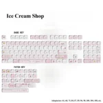 Adorable pink Ice Cream Shop Keycaps set featuring whimsical dessert designs and smooth MOA profile, crafted from durable PBT for a sweet keyboard look.