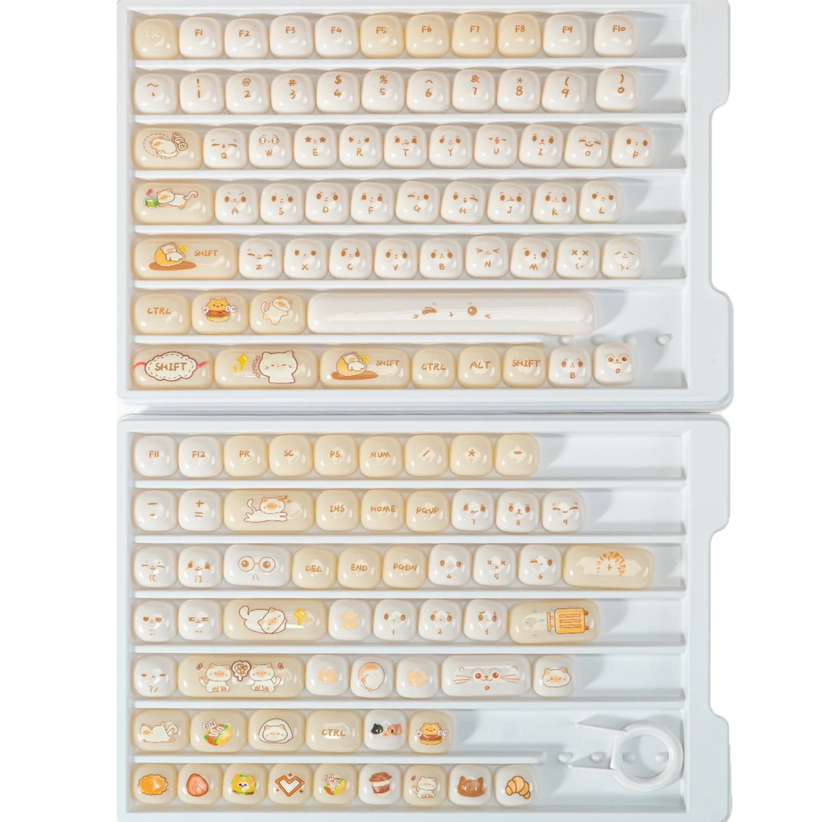 Adorable Cat Keycaps: smooth, milky-white PC jelly bun set with an ergonomic MOG profile.