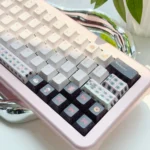 Detailed view of the durable PBT dye-sub Cat Keycap Set, showcasing whimsical feline characters celebrating in a vibrant, playful party.