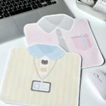Stylish Korean mouse pad with whimsical shirt design, playful bow tie, and bear, showing its anti-slip base for a premium desk aesthetic.