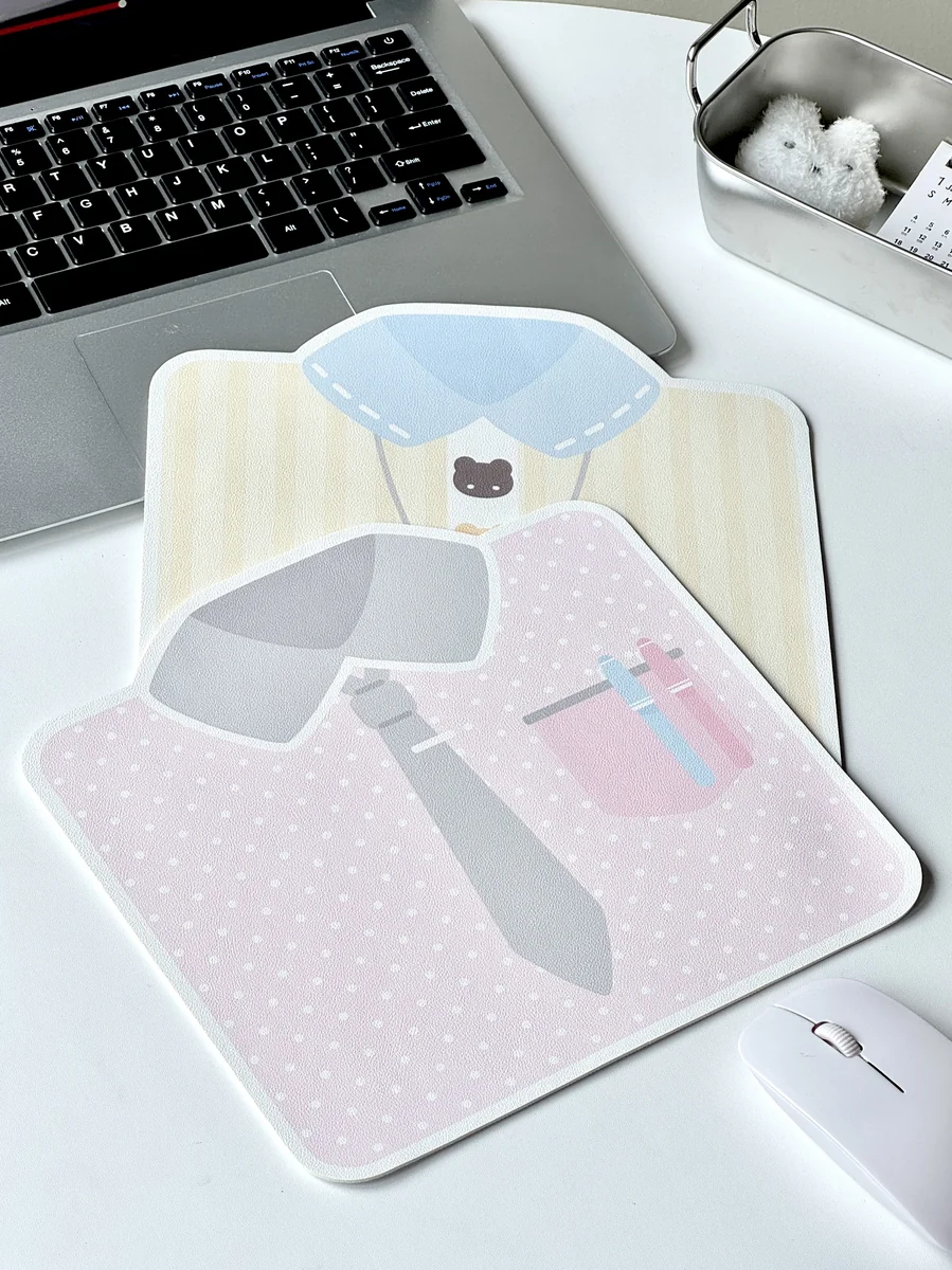 Stylish Korean Mouse Pad, whimsical shirt designs, playful bow ties, and bear motifs. Anti-slip desk mat for premium desk aesthetics.