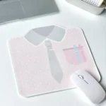 Stylish Korean mouse pad, angled view, revealing its whimsical shirt design, playful bear, and bow tie, plus the premium anti-slip base.