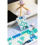 An exclusive Koshien Baseball PBT keycap set, meticulously crafted with classic baseball aesthetics and vibrant team colors, viewed from multiple angles.