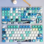 Exclusive Koshien Baseball PBT Keycaps Set displayed, featuring classic team colors and iconic field graphics.