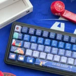 Detailed view of the Dreamy La La Land gradient translucent PBT keycaps, highlighting their vibrant, artistic colors inspired by cinematic sunsets angles.