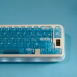 Gungnir Blue Keycaps gallery: Legendary translucent ABS set. Ethereal blue light illuminates these Norse keycaps, shown from multiple glowing angles.