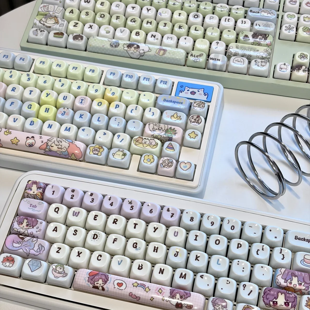 Exclusive Love and Deepspace Zayne & Rafayel & Xavier PBT Keycaps set, showcasing romantic character designs and a smooth, elegant jade-like finish.