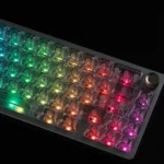 Premium Ice Soul Luminous PC Keycaps, crystal blue ASA profile. Crystal-clear translucent keycaps with an ethereal glow, shown from multiple angles.