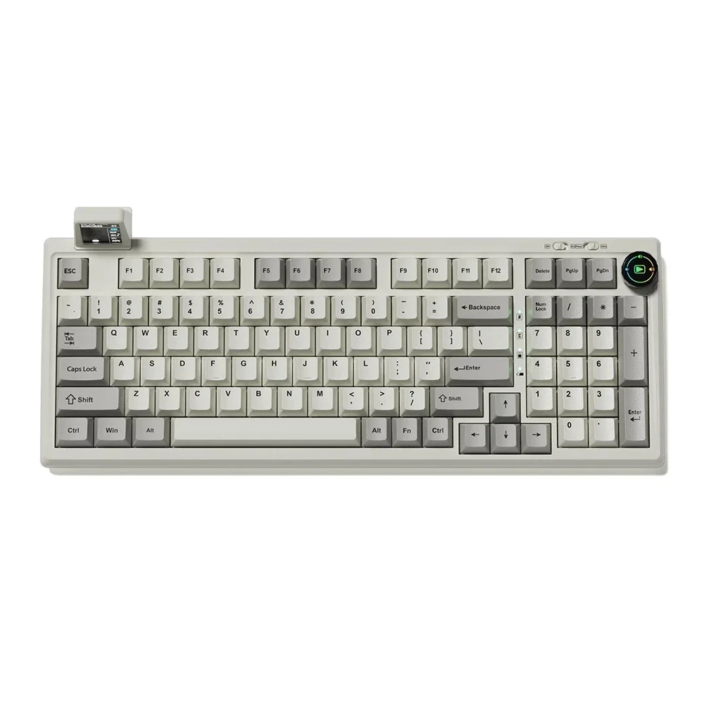 Luna Grid98 Tri-Mode mechanical keyboard, a sleek and modern design, highlights its premium switches and vibrant RGB backlighting.