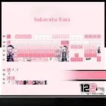 Magical Girl Witch Trials PBT shine-through keycaps set showcasing detailed Sakuraba Ema dark fantasy anime art from multiple angles.