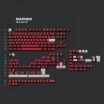 Maguro Tuna PBT Keycaps shown from multiple angles, featuring the bold red, white, and black Maguro design on premium doubleshot PBT.