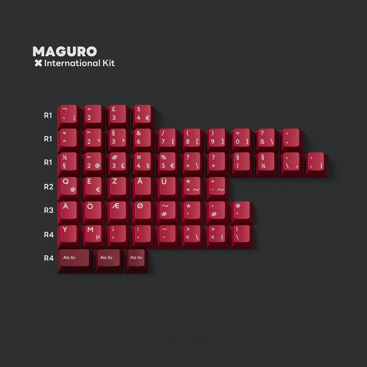 Maguro Tuna PBT Keycaps Numpad variant, featuring bold red and white Japanese sushi art on premium doubleshot PBT.