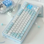 Whimsical MAO Keycap Set for an ergonomic jelly cat paradise keyboard. Soft blue and white, playful design with unique MAO profile comfort.